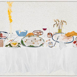 Richard Lewer, Last Supper, 2025, acrylic on laminate tabletop, 76 x 121.3 cm. Photo by Christian Capurro