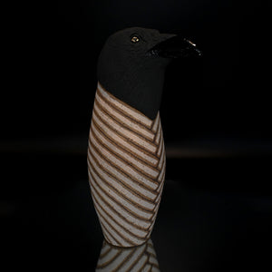 Fiona Roberts, Crow, 2024, earthenware, glaze, gold lustre, 27.5 x 10 x 16.5 cm