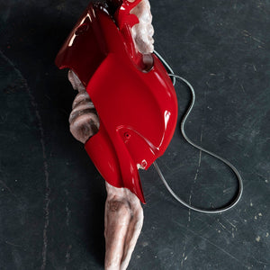 Jeremy Blincoe, Breath of another that continues in ours, 2024, foam, epoxy clay, resin, stainless steel pipes, bmw motorcycle fairing, auto paint, 48 x 50 x 150 cm