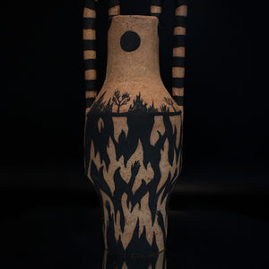 Fiona Roberts, Fury and Wrath (Eruption and Fire), 2024, stoneware with underglaze, 29 x 11.5 x 11 cm