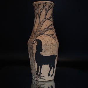Fiona Roberts, Goats, 2024, stoneware with underglaze, 26 x 11 x 11 cm