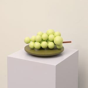 Daniel Emma, Bunch-A-Grapes (on plate), 2025, solid timber and paint, 10 x 18 x 15 cm