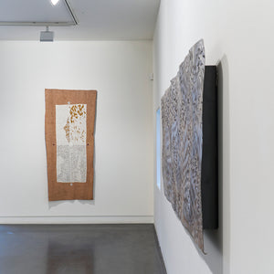 Binygurr Wirrpanda's 'Dancing Brolgas' at Hugo Michell Gallery, 2024.