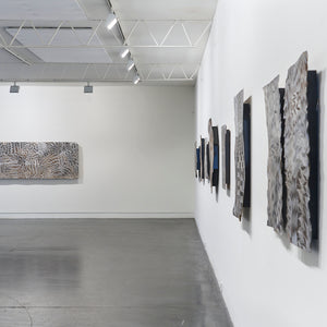 Binygurr Wirrpanda's 'Dancing Brolgas' at Hugo Michell Gallery, 2024.