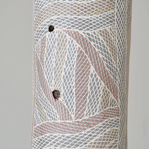 Manini Gumana, Garrapara (4815-23) (detail), 2023, Earth pigments on Stringybark hollow pole, 207 x 16 x 16 cm