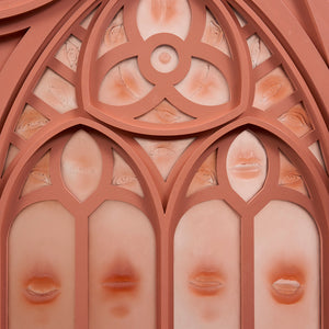 Fiona Roberts, The Commandment (detail), 2024, MDF, resin, fixings, 240 x 160 cm variable