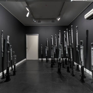 Jeremiah Bonson, Serena Bonson, and Chubasco Pascoe in 'Warraburnburn' at Hugo Michell Gallery, 2024.