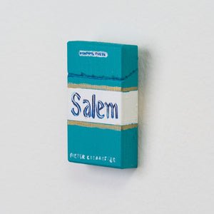 Marc Etherington's cigarette packs at Hugo Michell Gallery, 2024.
