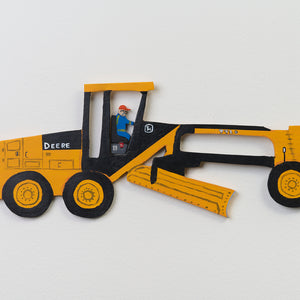 Marc Etherington, John Deere Grader, 2023, acrylic on hand cut board, 23 x 56.5 cm irregular