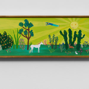Marc Etherington, Jumping off the sun, 2023, acrylic on board with found frame, 33.7 x 79.5 cm