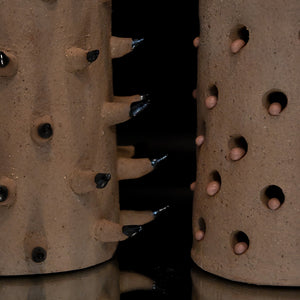 Fiona Roberts, Impaled & Impaler (detail), 2024, stoneware with glaze, 35 x 11 x 11 cm each