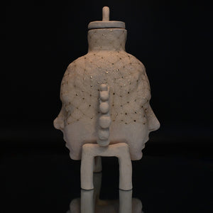 Fiona Roberts, Janus (Mourning Veil), 2024, stoneware, glaze, gold lustre, 30 x 21.5 x 18.5 cm