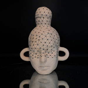 Fiona Roberts, Janus (Veiled), 2024, stoneware, underglaze, 26 x 20 x 17 cm