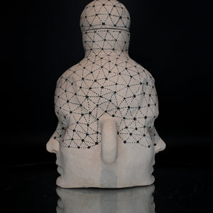 Fiona Roberts, Janus (Veiled), 2024, stoneware, underglaze, 26 x 20 x 17 cm