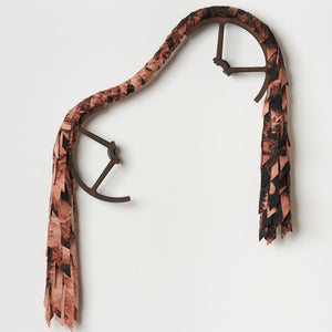 Julia Robinson, Root and crown, linen, thread, 2024, bleach, foam, split wheel, steel, fixings, 145 x 110 x 20 cm