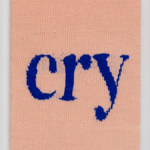 Kate Just, Cry, 2023, from Self Care Action Series, hand knitted acrylic yarn, canvas, and timber, 55 x 40 cm