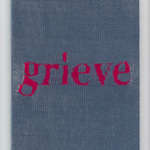 Kate Just, Grieve, 2023, from Self Care Action Series, hand knitted acrylic yarn, canvas, and timber, 55 x 40 cm
