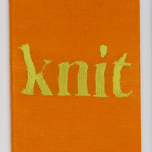 Kate Just, Knit, 2023, from Self Care Action Series, hand knitted acrylic yarn, canvas, and timber, 55 x 40 cm