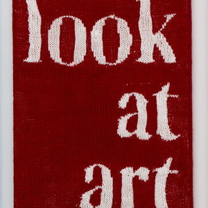 Kate Just, Look at Art, 2022, acrylic yarn, timber and canvas, 55 x 40 cm. Photography by Simon Strong