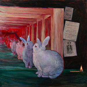 Kate Kurucz, Cunicular Lenticular, 2023, oil on copper with aluminium frame, 100 x 100 cm