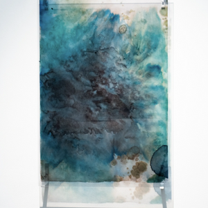 Janet Laurence, Maps that melt the memory of ice III, 2023, Duraclear on acrylic with Antartic glacial ice pigment, 92 x 60.5 x 10 cm, edition of 3 + 1 AP