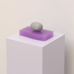 Daniel Emma, Very Important Thing (Milka and Pebble), 2025, resin, solid timber, paint, and sapphires, 9 x 15 x 8 cm