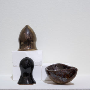 Min Wong, When someone touches your crystals without asking., 2024, ceramics and Magnesium gym chalk, 17 x 18 x 17 cm approx.