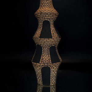 Fiona Roberts, Quandary (dark), 2024, stoneware with underglaze, 26.5 x 9.5 x 9.5 cm
