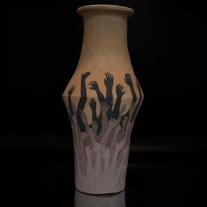 Fiona Roberts, Reaching and Grasping, 2024, stoneware with underglaze, 28.5 x 13.5 x 13.5 cm
