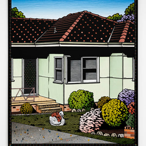 Christopher Zanko, Restepping, 2025, acrylic on carved board, 145 x 122 cm. Photography by Jessica Maurer