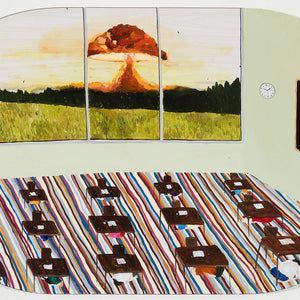Richard Lewer, This is not a drill, 2025, acrylic on laminate tabletop, 91 x 151 cm. Photo by Christian Capurro
