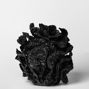 Sam Gold, Sweeping outwards, swallowing anything within reach, 2025, porcelain and enamel, 28 x 28 cm irreg. Photo by Connor Patterson