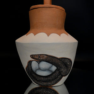 Fiona Roberts, Self Portrait as a Harpy with a snake, 2024, earthenware, acrylic paint, 29 x 23 x 19 cm