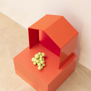 Daniel Emma, Shrine (For Very Important Things), 2025, powdercoated steel, timber veneer plywood, paint, acrylic diffuser, and LED strip, 50 x 35 x 35 cm