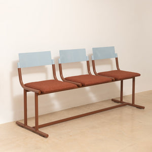 Daniel Emma, Stadium Seating, 2025, powdercoated steel, Kvadrat wool upholstery, acrylic, and magnets, 81 x 160 x 57 cm
