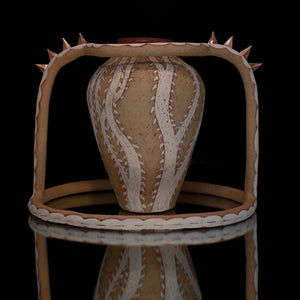 Fiona Roberts, Thorned Urn & Thorned Armature, 2024, stoneware, underglaze & copper, 19 x 27 x 18 cm