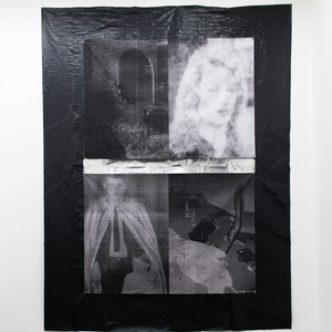 Tony Garifalakis, Untitled Study, 2023, inkjet prints on Panama Canvas, PVC sheeting, aluminium tape, u-nails, and nickel eyelets, 270 x 200 cm