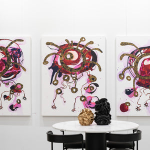 Zaachariaha Fielding and Sam Gold at Melbourne Art Fair for Hugo Michell Gallery, 2025. Photography by Pheobe Powell
