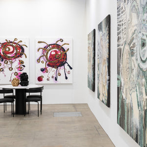 Zaachariaha Fielding and Sam Gold at Melbourne Art Fair for Hugo Michell Gallery, 2025. Photography by Pheobe Powell