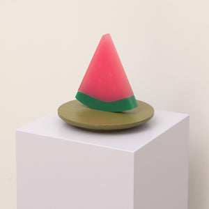Daniel Emma, Watermelon Chunk (on plate), 2025, resin and solid timber, 16 x 15 x 15 cm