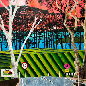 William Mackinnon, School ahead, 2024, acrylic, oil, and automotive enamel on linen, 220 x 160 cm