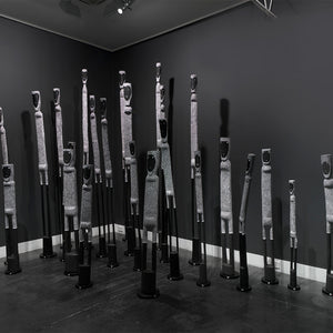 Jeremiah Bonson, Serena Bonson, and Chubasco Pascoe in 'Warraburnburn' at Hugo Michell Gallery, 2024.