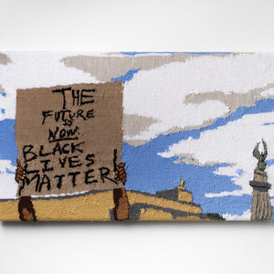 Kate Just, The Future is Now! Black Lives Matter, 2021, knitted wool, 66 x 112 cm