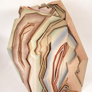 Amy Joy Watson, Banded Boulder, 2016, balsa wood, watercolour and metallic thread, 80 x 66 x 70 cm