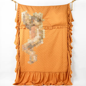 Sera Waters, Leaky Sleep of the Sullied, 2017, found bedspread, hand-dyed bed sheets, cotton, stuffing, rope and found handles, 250 x 190 cm