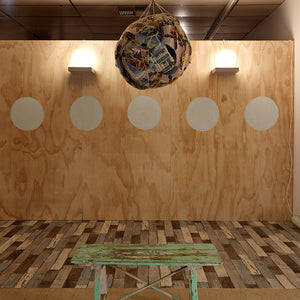 Sera Waters, Canton Deck dreaming: Bound for Port(hole) Misery, 2014, Found semco longstitches, cotton, rope, stuffing, bench, paint, lights and lino variable dimensions