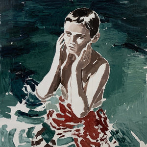 Clara Adolphs, Wading Boy, 2021, oil on linen, 85 x 77 cm