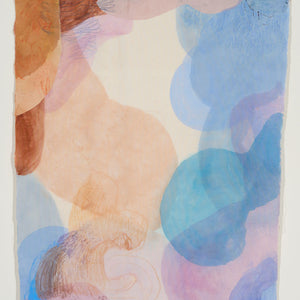 Jahnne Pasco-White, Watery Entanglements 3, 2023, turmeric, rice glue, cotton, linen, plant-based crayons, plant-based paints, beeswax crayons, pencil, pastel, acrylic, oil stick, raw earth pigments, reclaimed and recycled oil pigments on canvas, 185 x 150 cm. Photography by Sam Roberts