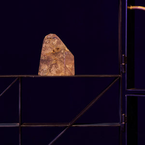 Min Wong, Woo woo workout (detail), 2021, steel, paint, brass, hinges, pyrite, hematite and smokey quartz, 160 x 160 x 70 cm