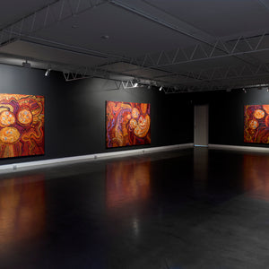 Nyunmiti Burton's  ‘Kungkarangkalpa (Seven Sisters Songline)’ at Hugo Michell Gallery, 2022